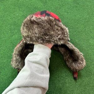 Plaid Red and Brown Kids Trapper Hat